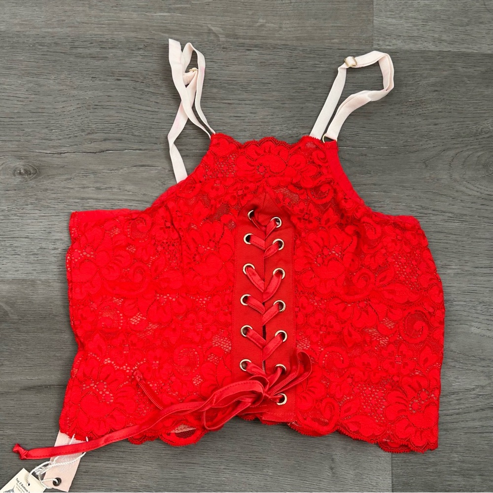 We are HAH/Free People Top 2 Bottom Cami Red Size medium lace lace‎ up nwt